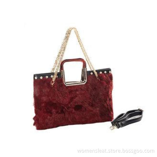 Customized Red / Black Fur Bag Womens Designer Handbags for